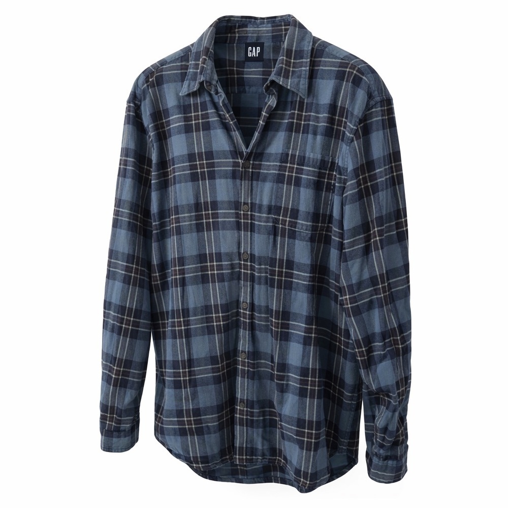 GAP Men’s XL Thicker Plaid Flannel Shirt Blue Navy Soft 100% Cotton Casual